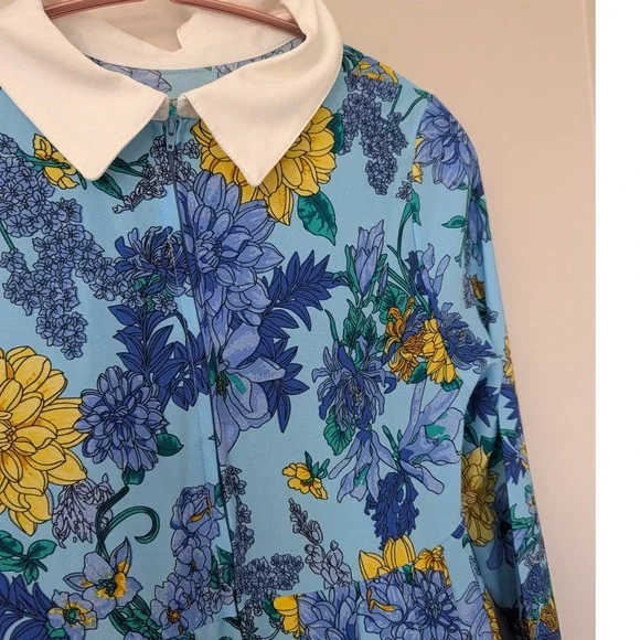 Unique Vintage Light Blue Floral Peter Pan Collar Mod Babydoll Dress 60s Small - Picture 10 of 14